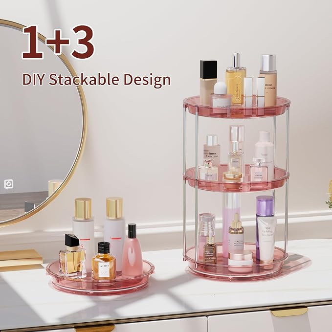 Rotating Makeup Organizer, Perfume Skincare Holder, 2 Tier 9 Inch, Pink | 360° Smooth Spinning Vanity Tray, Large Capacity, Space-Saving Cosmetics Storage for Bathroom Countertop, Dresser