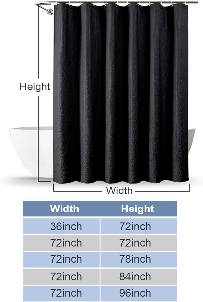 Black Stall Shower Curtain for Bathroom, 3D Embossed Textured Fabric Small Shower Curtain for Narrow Stall Size, Machine Washable Water Resistance, Hotel Style, 36" W x 72" L, Black