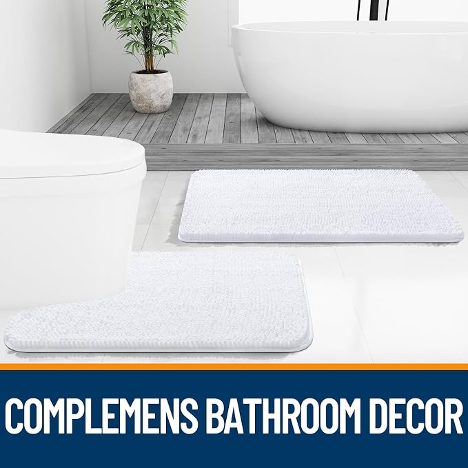 OLANLY Small Bathroom Rugs 24x16, Extra Soft Absorbent Chenille Bath Rugs | White, Quick-Drying Rubber Backing, Machine Washable Bath Mat for Bathroom Floor, Tub and Shower, Home Decor Accessories