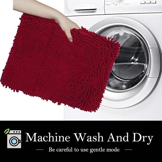 Bathroom Rugs Chenille Bath mat 2 Piece Set, Super Absorbent, Strong PVC Non Slip Backing, Bath mats for Bathroom, Plush Shaggy, Thick, Machine Washable, Bathtub, Toilet.(Burgundy)