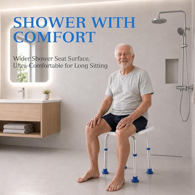 REHAND Shower Chair for Inside Shower, 400 lbs 6-Levels Height Adjustable Shower Stool with Suction Feet, Heavy Duty Shower Seat for Inside Tub Bathroom Chair for Elderly and Disabled
