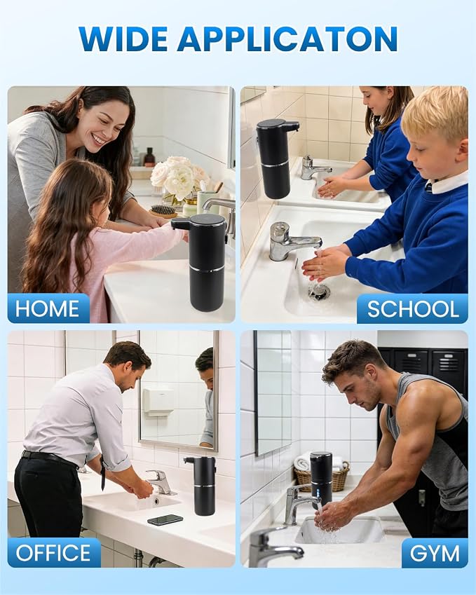 2 Pack DONASIRA Automatic Soap Dispenser, USB Rechargeable Hand Soap Dispenser, 4 Adjustable Soap Levels, IPX5 Waterproof, 12.8oz/380ml, Countertop or Wall Mounted for Bathroom and Kitchen, Black