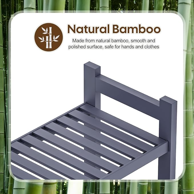 Cozivolife Over The Toilet Storage: 4-Tier Rack with 2 Baskets (Grey) | Bamboo Organizer with Paper Holder, 4 Hooks & Waterproof Feet Pad - Adjustable Freestanding Shelf for Bathroom