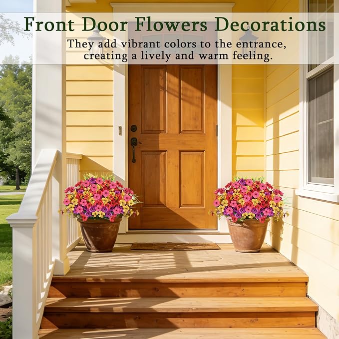 24PCS Fake Flowers Outdoor, UV Resistant Artificial Silk Flowers | Realistic Faux Flowers for Hanging Baskets, Window Boxes & Planters, Porch, Yard, Cemetery, Spring Outdoor Home Decor