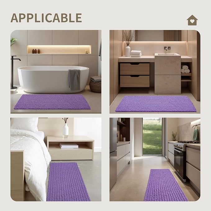 Toilet Rugs U-Shaped Mat 24x24, Contour Bathroom Mat - Ultra Soft & Absorbent Chenille, Quick-Dry, Machine Washable with Non Slip Barrier Backing, Purple