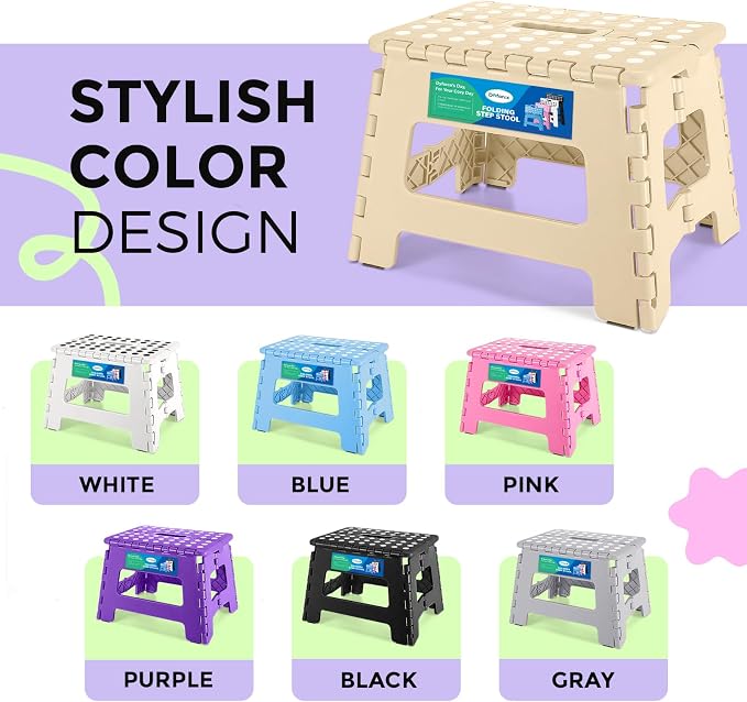 Dyforce Kids Step Stool 9 Inch, 300lbs Folding Step Stool for Toddler | Step stool for Khaki,Anti-slip Heavy Duty with Handle, Lightweight Foldable Foot Stool for Bathroom Kitchen Bedroom Outdoor