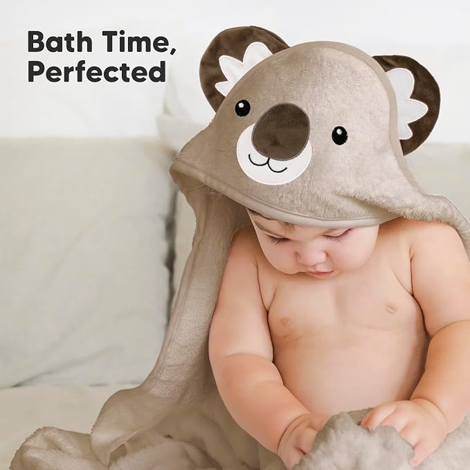 KeaBabies Hooded Baby Towel for Newborn, Baby Bath Towels (Koala, 35x35) | Viscose Derived from Bamboo, Large Baby Towels with Hood, Boys, Girls, Toddler, Soft Absorbent Baby Bath Essentials