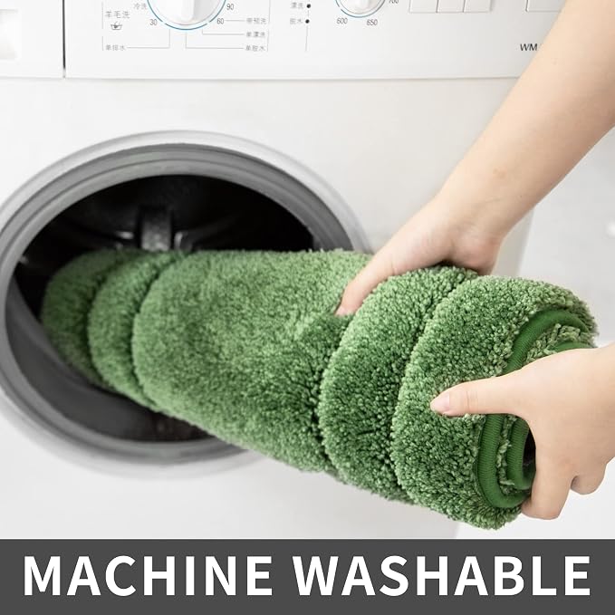 COSY HOMEER Non-Slip Bath Mat Extra Thick Absorbent Plush Washable | 24"x48" Green Non-Slip Extra Thick Plush Absorbent Machine Washable Bath Mat Bathroom Rug Floor Tub Shower