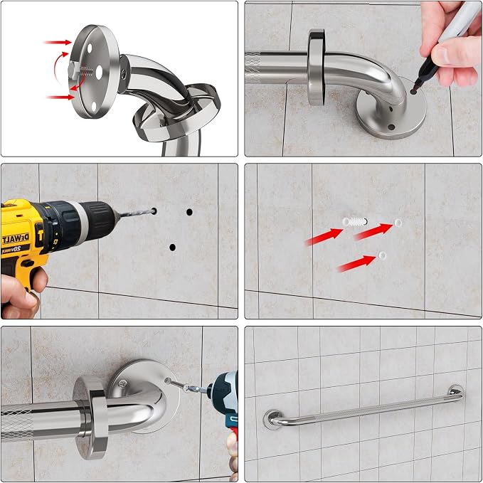 36 Inch Anti Slip Shower Grab Bars, Munzong Grab Bar for Showers | Brushed Nickel Knurled Handicap Balance Bar Safety Hand Rail Support Elderly Senior Assist Bath Handle