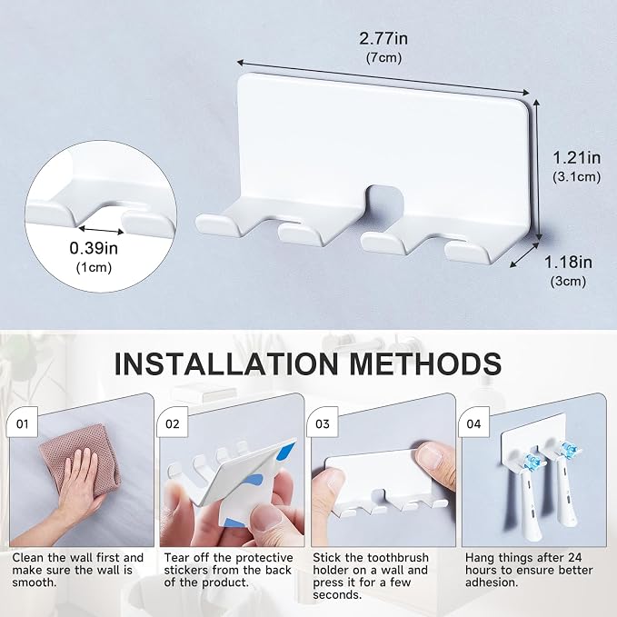 Electric Toothbrush Head Holder, Toothbrush Holders Wall Mounted, Electric Toothbrushs Holder, Bathroom Shower Tooth Brushing Holder, Tooth Brush Head Holder Organiser (White, Small)