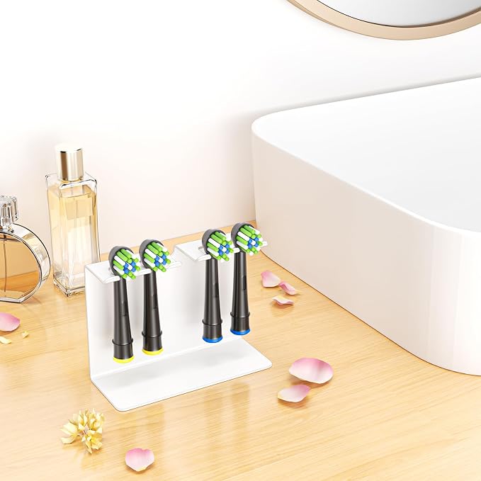 Electric Toothbrush Head Holder, Tooth Brushing Holder, Wall Mounted Toothbrush Holders Shower Bathroom, Self Adhesive or Desktop Tooth Brush Holder Organiser (White, Medium)