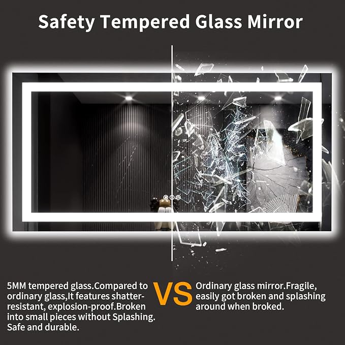 LOAAO 60X30 LED Bathroom Mirror with Lights | Anti-Fog, Dimmable, 3 Color Temperature, Backlit + Front Lit, Memory Function, Tempered Glass, UL Listed