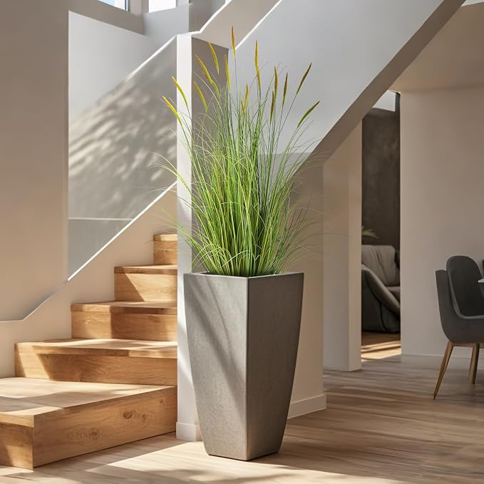 KOL 3ft Artificial Cattail Grass, 35in Artificial Indoor Outdoor Fake Onion Grass Reed Floor Plant, Home Office Wedding Decor Potted Plant, Housewarming Gift, Green