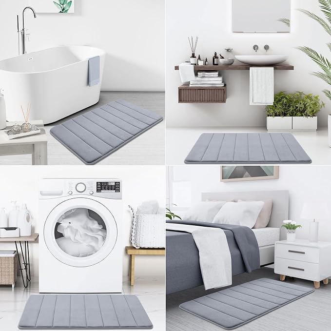 Buganda Memory Foam Bath Mat 59 x 34, Ultra Soft Absorbent Bathroom Rugs | Medium Grey, Machine Washable Quick Dry Bath Mats for Bathroom Floor, Shower and Tub, Home Decor Accessories