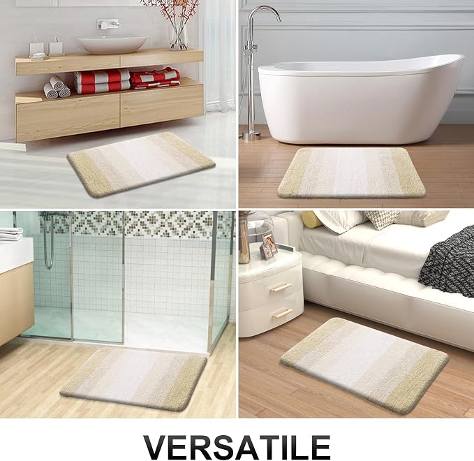 OLANLY Bathroom Runner Rug 47x17, Extra Soft Absorbent Microfiber Bath Rugs | Light Beige, Non-Slip Quick-Drying Rubber Backing, Washable Long Bath Mat for Floor, Tub and Shower, Home Decor