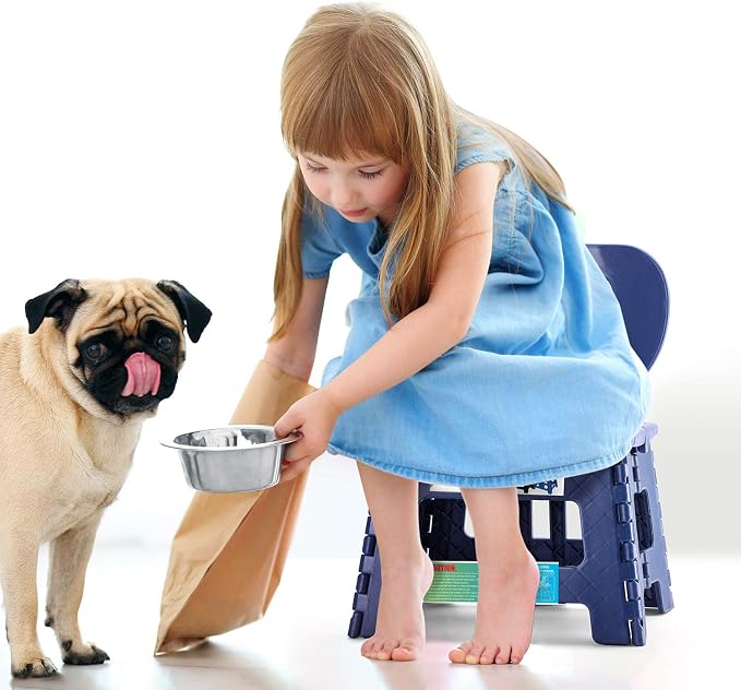 Folding Step Stool with Back Support for Kids,9" Kids Step Stool for Outdoor or Indoor Kitchen Step Stools and Bathroom Stool for Toddlers Boys Girls - Royal Blue