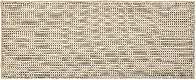 Triohero Waffle Bath Mat, Boho Bathroom Rugs Non Slip Washable, Ultra Soft Super Absorbent Quick Dry Farmhouse Bathroom Decor, 24" x 48", Pale Beige
