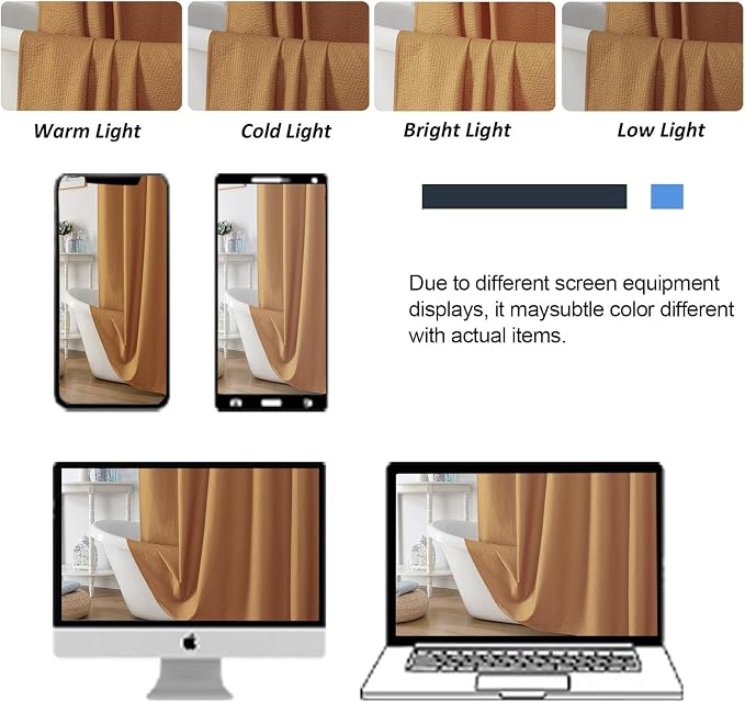 Gold Shower Curtain for Bathroom 78 Inches Long, 3D Embossed Textured Fabric Farmhouse Shower Curtain Soft Cloth, Water Repellent, Machine Washable, Hotel Style, 72" W x 78" L, Gold