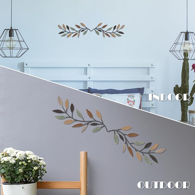 Zhengmy 2 Pcs Metal Leaf Wall Art Vine Branch Decor,Classic Color
