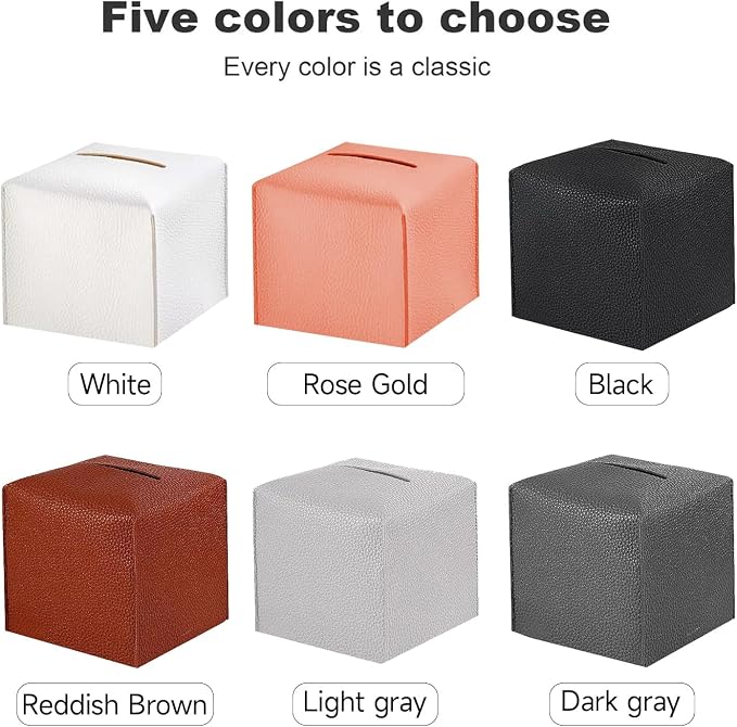 2 Pack 5"x5"x5" Square PU Leather Tissue Box Holders for Home & Office | Modern sleek design, water-resistant PU surface, fits bathroom vanity nightstand & car (Black)