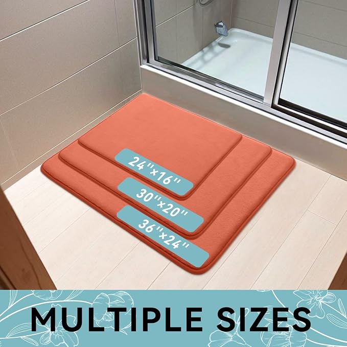 Smiry Memory Foam Bath Mat 30x20, Extra Soft and Absorbent Bathroom Rugs | Coral, Quick Dry Machine Washable Non-Slip Bath Mat for Bathroom Floor, Shower and Tub