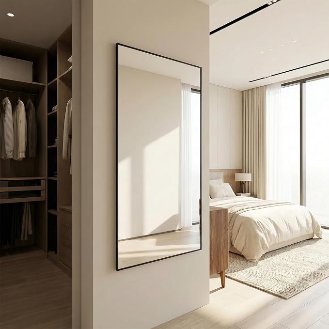55"x30" Matte Black Wide Bathroom Wall Mirror for Double Vanity | Wide Double Vanity Mirror, Slim Metal Frame, Long Console or Buffet Use, Vertical/Horizontal Mount, Tempered Glass