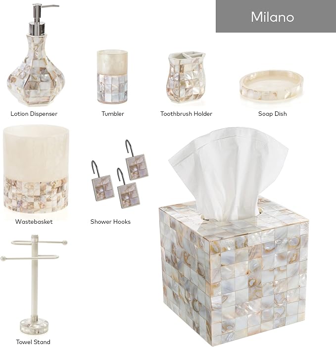 Milano Soap Dish for Bathroom - Decorative Dry Bar Holder Finished in Beautiful Mother of Pearl - Durable Resin Design - Best Dishes for Sink/Bath/Shower/Bathtub Decor