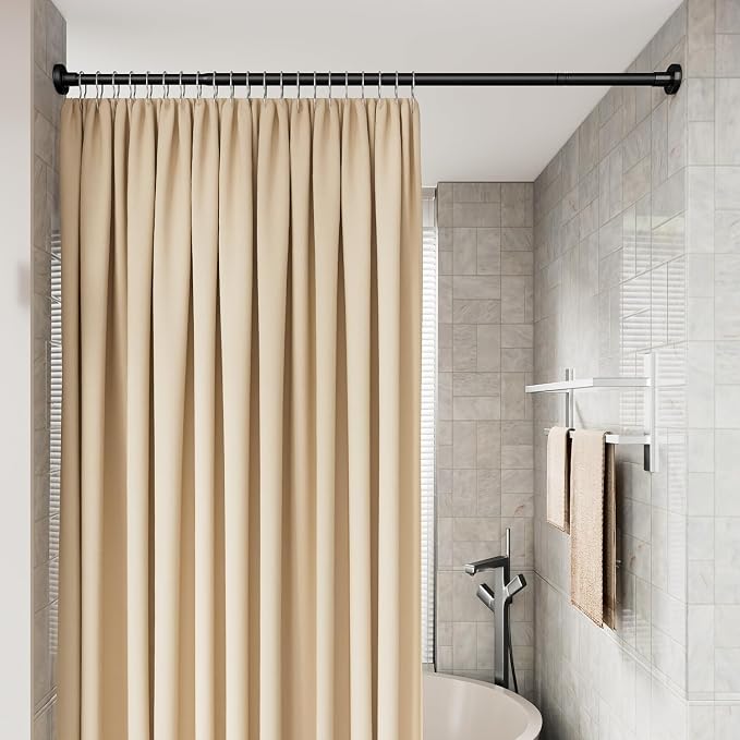 HYSEYY Heavy Duty Shower Curtain Rod,26-80inch Adjustable Tension Rod Black | No Drilling Shower Rods for Bathroom, 1" Diameter Spring Tension Curtain Rod, Non Slip Rust Proof Curtain Rod for bathtubs