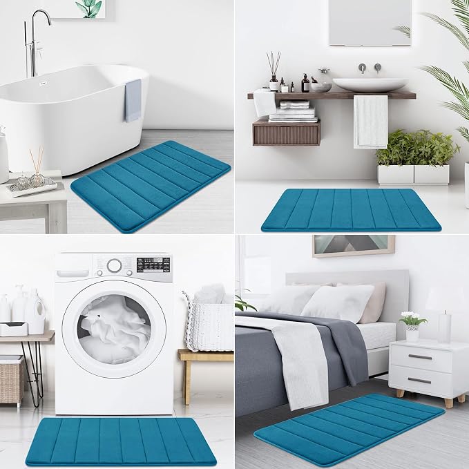 Buganda Memory Foam Bath Mat 60 x 24, Ultra Soft Absorbent Bathroom Rugs | Peacock Blue, Machine Washable Quick Dry Bath Mats for Bathroom Floor, Shower and Tub, Home Decor Accessories