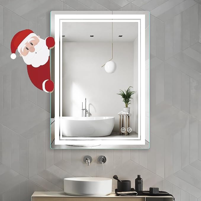 LED Bathroom Mirror, Vanity Mirror with Light for Wall 20"×28" | Stepless Dimmable, 3 Colors (3000K-6000K), Anti-Fog, Wall Mounted, 1 Hour Auto Off, Memory Function, Reinforced Packaging