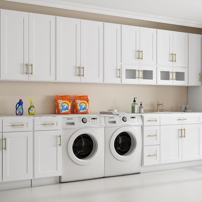 ROOMTEC Wood Wall-Mounted Cabinet,Bathroom Medicine Cabinet with Adjustable Shelves and 2 Soft-Close Doors,Laundry Storage Cabinet for Bathroom,Kitchen,Living Room 12" D*24" W*36" H,Shaker White