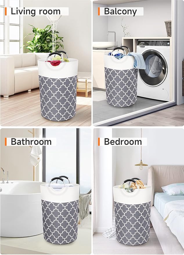 Large Laundry Basket Laundry Hamper Bag Washing Bin Clothes Bag Collapsible Tall with Handles Waterproof Travel Bathroom College Essentials Storage for College Dorm, Family (Grey) 75L | Freestanding Laundry Hamper, Waterproof Dirty Clothes Storage Bag ...