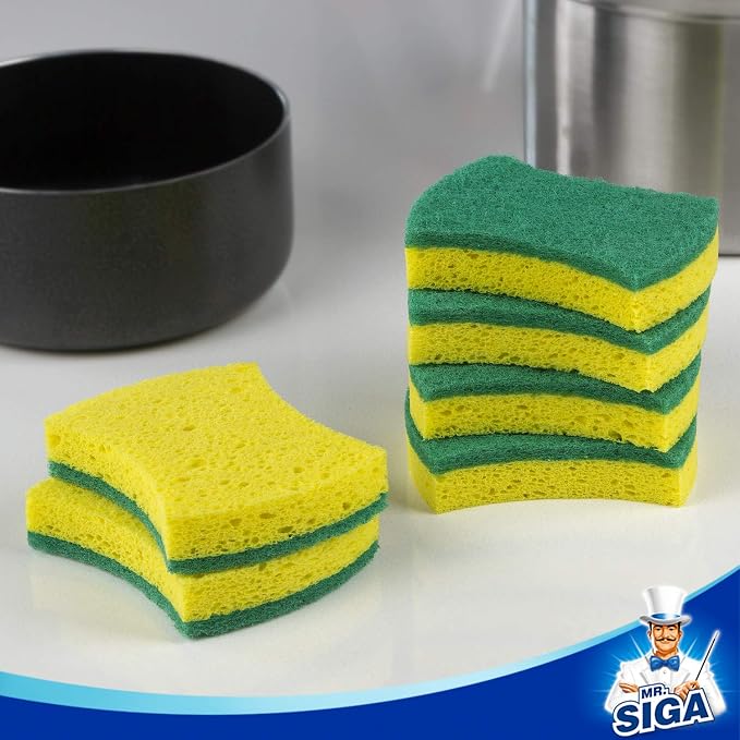 MR.SIGA Heavy Duty Cellulose Scrub Sponge, Dual-Sided Dish Sponge, 12 Pack | Heavy duty dishwashing sponges, dish sponges, kitchen sponges, cellulose sponges, sponges for dishes, dish scrubber