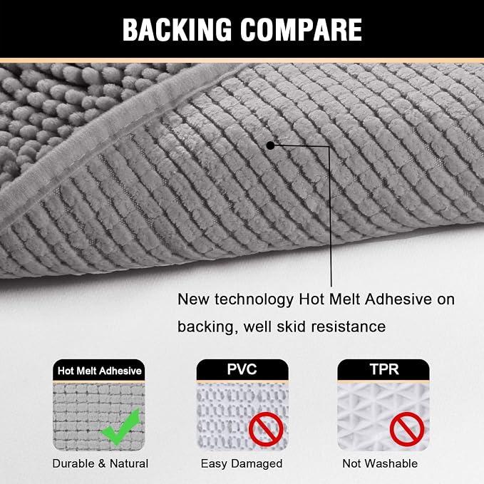 H.VERSAILTEX Microfiber Bath Rugs Chenille Floor Mat Ultra Soft Washable Bathroom Dry Fast Water Absorbent Bedroom Area Rugs, 24 x 42 - Inch, Grey