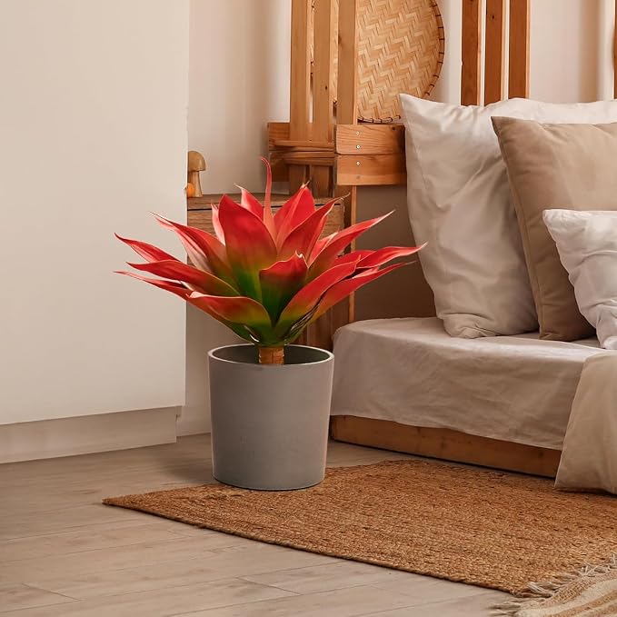 Velener Fall Fake Agave Artificial Plant, Red Fake Succulents Plant for Room Decor, Unpotted Faux Agave Stems Plant for Outdoor/Indoor Decor, 22 inches, Set of 2