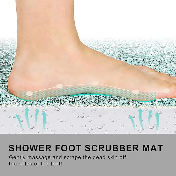 0.6" Extra Thick Non Slip Shower Mat, PVC Loofah Shower Mat with Drain, Quick Drying Bath Mat for Inside Shower, Bathtub Mats Foot Scrubber for Elderly, Bathroom, Kitchen, Wet Areas(Blue 16x24)