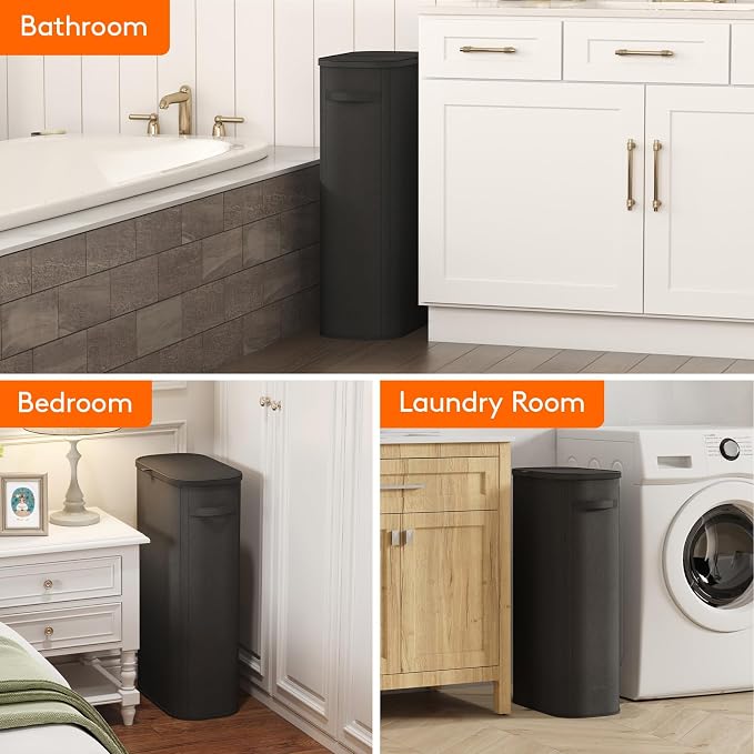 Lifewit Slim Laundry Basket with Lid and Removable Bag, 75L, Black | Plastic Handles, Collapsible Narrow Laundry Hamper, Tall Skinny Laundry Bin, Clothes Hamper for Laundry, Bedroom, RV, Dorm