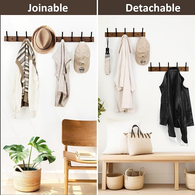 Optish Coat Rack Wall Mount, 16.5 Inches Wood Coat Hooks, Wall Hooks for Hanging, Hat Rack Bag Hanger Key Holder for Wall, Purse Hanger Towel Racks for Bathroom (1Pack, Brown)