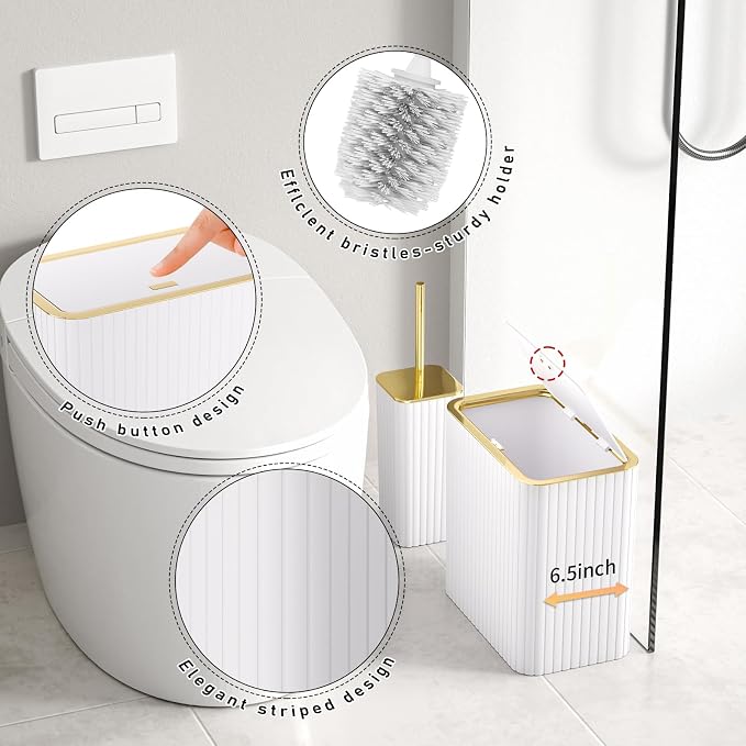 Bathroom Accessory Set - Bathroom Set, 27PC Bathroom Accessories Set, White Bathroom Sets with Shower Curtain and Rugs, Mini Trash Can, Toilet Brush, Trash Can & Soap Dispenser