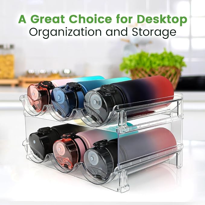 spospo Water Bottle Organizer for Cabinet, Water Bottle Storage Organizer, 2 Packs Water Bottle Storage Rack, Water Bottle Holder for Cabinet, Stackable Water Bottle Storage Rack | 2 Packs Tumbler Organizer, Water Bottle Holder for Cabiner, Fridge, Kit...