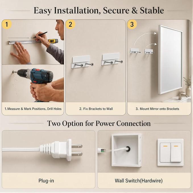 30"x48" LED Bathroom Mirror with Lights, Backlit + Front Lit, Anti-Fog | Lighted Bathroom Mirror with One-Piece Aluminum Alloy Frame, HD Shatterproof Tempered Glass, Dimmable, Memory Function