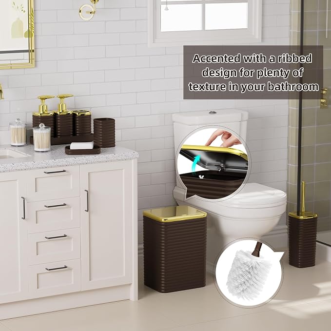 Bathroom Set - 25PC Bathroom Sets with Shower Curtain and Rugs, Brown Bathroom Set, Bathroom Accessory Set, Luxury Bathroom Accessories Set, Trash Can, Toilet Brush, Soap Dish & Soap Dispenser