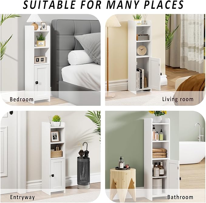 Lomojo Small Bathroom Storage Cabinet Corner, 7.87"Dx7.87"W x31.5"H (White) | Freestanding Narrow Toilet Paper Holder, Organizers for Bathroom Small Spaces Floor Cabinet with Adjustable Shelves and Door