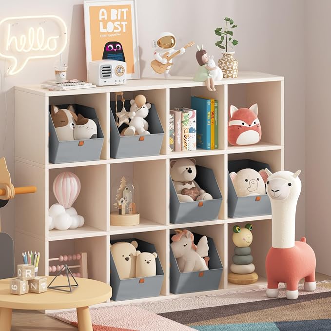 Fabric Closet Storage Cubes - 6 Pack Square Storage Bins with Dual Handles for Clothes, Towels, Toys, Cube Storage Organizers for Bedroom, Nursery, Shelves, Closet, Small Spaces, Grey