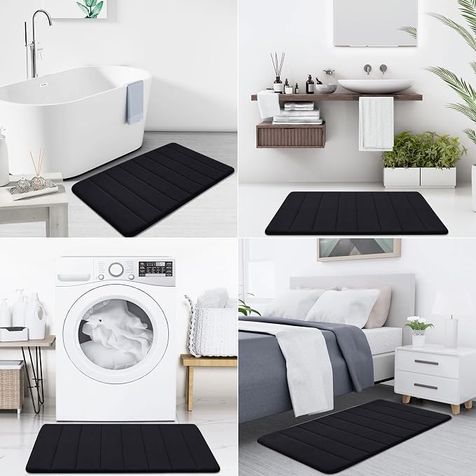 Buganda Memory Foam Bath Mat 59 x 34, Ultra Soft Absorbent Bathroom Rugs | Black, Machine Washable Quick Dry Bath Mats for Bathroom Floor, Shower and Tub, Home Decor Accessories