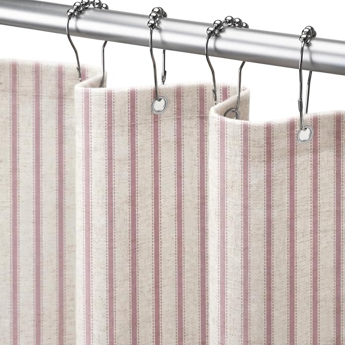 Farmhouse Striped Shower Curtain Rustic Rust Vintage Linen Curtain 72 X 72 | Striped Shower Curtains with Linen Texture for Bathroom Decor