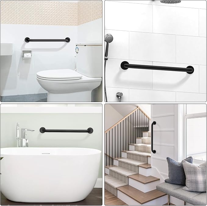 2 Pack 24 Inch Matte Black Shower Grab Bar - 1.5" Diameter, ZUEXT Stainless Steel Bathroom Grab Bar Handle, Bath Balance Bar,Safety Hand Rail Support, Handicap Injury Elderly Senior Assist Bath Handle