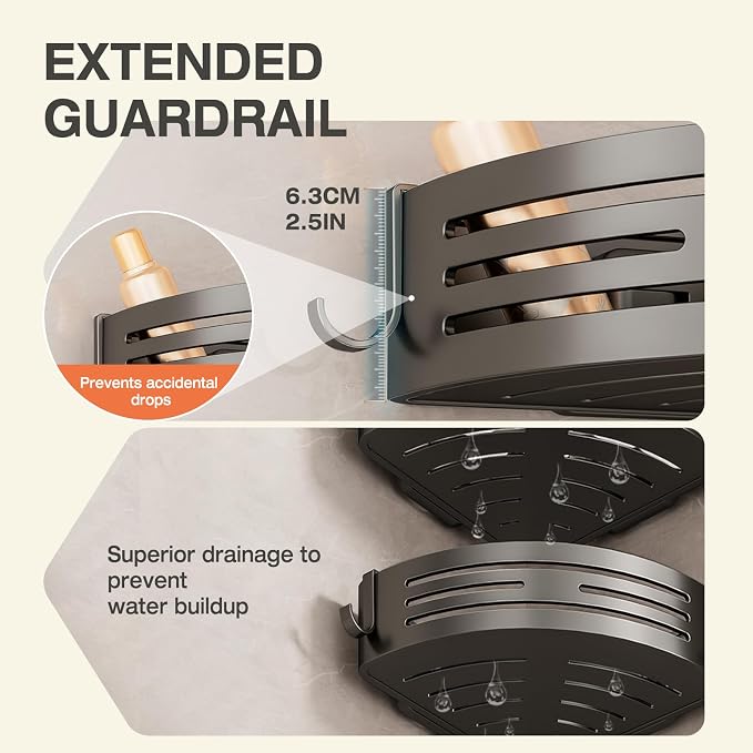 Lekesky Corner Shower Caddy Suction Cup, Shower Corner Shelf with a Towel Bar, No Drill shower rack, bathroom shelves for Organizers and Storage, Shower Shampoo Holder(Aluminum, 2-Pack, Gunmetal Gray)