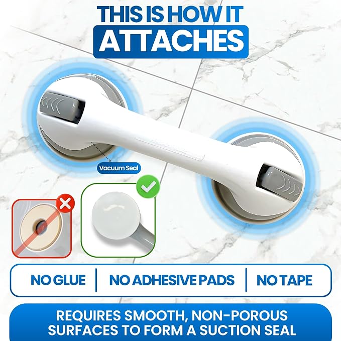 Safe-er-Grip Safe-er-Grip Changing Lifestyles Suction Cup Grab Bars for Bathtubs & Showers; Safety Bathroom Assist Handle, White & Grey, 12 inches | Changing Lifestyles, For Bathtubs & Showers, Safety Bathroom Assist Handle