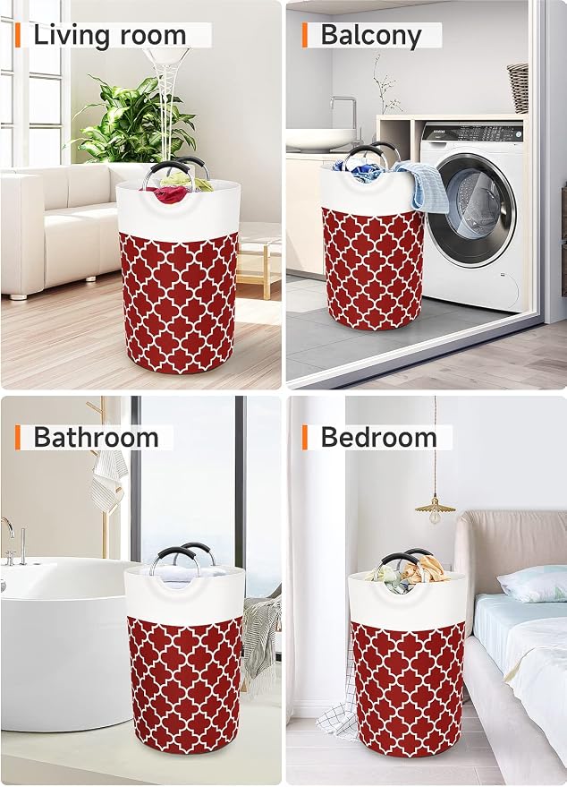 Large Laundry Basket Laundry Hamper Bag Washing Bin Clothes Bag Collapsible Tall with Handles Waterproof Travel Bathroom College Essentials Storage for College Dorm, Family (Red) 75L | Freestanding Laundry Hamper, Waterproof Dirty Clothes Storage Bag f...